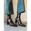 Primeiro Encontro Botas Slim de Salto Grosso Retrô Francesas Sazonais para Mulheres 2026 Novo Outono/Inverno Pretas Silenciosas de Salto Alto para o Dia a Dia Botas de Cano Curto