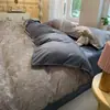 Juego de ropa de cama de cuatro piezas de algodón puro cepillado Clase A, ropa de cama de algodón de alta gama, funda de edredón gruesa, juego de tres piezas para estudiantes, sábana plana y sábana bajera