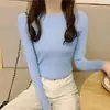 Capa base año primavera otoño nuevo top de cuello redondo ropa interior camisa de punto para mujer suéter elegante ajustado de manga larga