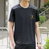Envio RápidoCamiseta Casual Versátil de Verão Masculina com Gola Redonda, Caimento Solto, Malha de Seda Gelada, Manga Curta, Tendência