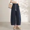 Calça Scimitar de Tencel Lyocell para Pessoas Baixas, Alonga as Pernas, Solta Comprimento Nove Décimos Perna Larga Preguiçosa Emagrecimento Calça Casual