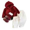 Conjunto de Otoño para Bebé Niño 2026 Nuevo Estilo Coreano Suéter Rojo con Capucha para Niñas Tejido Pantalones Rectos Casuales Modernos