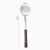 Utensílios de cozinha: espátula de aço inoxidável, espátula de cozinha com cabo de madeira estendido, espátula pequena e curva, concha de sopa e outras ferramentas de cozinha para uso doméstico