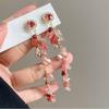 Brincos de borla de cascalho com diamante e agulha de prata, cor romã, brincos femininos de estilo doce e fresco, design exagerado, brincos sensatos