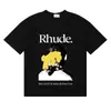 2025 Verão Masculino Rhude High Street Estampado Respirável Manga Curta Marca de Moda Camiseta de Manga Curta Pulôver Verão