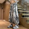 Calças Bloomers da Moda 2024 Novas Calças Casuais Chinoiserie Tie-Dye Drapadas Flores de Seda Gelada Calças Bloomers Largas Masculinas