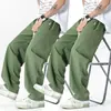 Pantalones de Malla de Seda de Hielo Estilo Americano para Hombre, Pantalones Deportivos Finos Transpirables de Secado Rápido para Verano, Pantalones Largos Casuales Rectos Sueltos de Moda