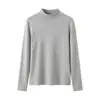 Blusa Base Feminina Slim Fit de Lã Tencel com Gola Alta, Versátil Quente em Fleece Meia-Gola Alta Outono/Inverno Camada Interna Amiga da Pele