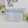 Bolsa de Maquiagem de Renda Gaze Bolha Franzida Estilo Francês, Estojo de Lápis Estudante Listrado Xadrez, Bolsa Portátil para Armazenamento de Cosméticos