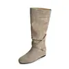 Botas de caña alta de gamuza 2026, que aumentan la altura, extremadamente bonitas, tacón de cuña medio, hebilla de cinturón, botas largas de color nude para mujer, talla 41