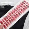 Uñas Postizas al por Mayor para Mujer Color Vino Tinto Degradado con Pedrería Exquisita Lujo Manicura Mediana Ovalada Estilo Puro Lustre