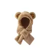 Conjunto de duas peças de chapéu e cachecol para mulheres, novo design fofo de urso de pelúcia, chapéu de inverno quente e cachecol para estudantes