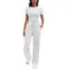 2026 Venta Caliente de Comercio Electrónico Transfronterizo Europeo y Americano Moda Ropa de Casa Conjunto Casual Top de Manga Corta Plisado y Conjunto de Pantalones Largos para Mujer