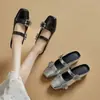 2026 Primavera/Verão Novo Estilo Comércio Exterior Fivela Quadrada Francesa Strass Bico Fechado Mules Sapatos Femininos Elegantes Transfronteiriço