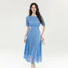 Suministro Transfronterizo Verano 2025 Estilo Nuevo Pequeña Fragancia Moda Elegante Vestido de Encaje con Cuello Redondo y Mangas Cortas para Mujer