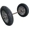 Kit de roda, pneu e eixo para carrinho de mão; pneus de motocicleta antigos convertidos em rodas para carrinhos de mão de canteiro de obras; rodas pneumáticas de alta resistência.