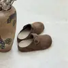 Mollykiki moda retro versátil ins punta redonda mujer suela gruesa cómodos cuero esmerilado hebilla estilo Birkenstock zuecos