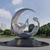 Escultura de luna de acero inoxidable, fuente de agua iluminada de metal, plaza exterior, área escénica, escultura de paisaje de parque, personalizable