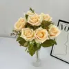 Flor de Rosa Artificial Nueva para Boda Hogar Arreglo Floral para Sala de Estar y Restaurante Adornos Flor de Rosa Rizada Hecha a Mano de 7 Cabezas