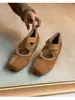 Versão em Pele de Ovelha ~ Sapatilhas Quadradas de Camurça Francesa com Tira Cruzada e Forro de Lã para Mulheres com Elevação Interna Elegantes Estilo Ballet Sapatos Mary Jane
