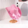 Sombrero de Vaquero de Fieltro Dulce y Picante, Cálido y Protector del Sol, con Lazo de Perlas y Cinta, Sombrero de San Valentín para Mujer, Sombrero Atmosférico