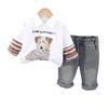 Roupa infantil da moda 2025 primavera e outono novo camisa de cachorrinho de desenho animado para menino de manga comprida conjunto de duas peças calças infantis jeans bonitas