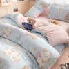 Juego de Ropa de Cama Lavada Estilo Lolita Japonés de Dibujos Animados Transfronterizo de Cuatro Piezas, Sábana y Funda de Edredón, Juego de Tres Piezas para Dormitorio de Estudiante