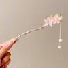 Grampo de cabelo de flor de magnólia, grampo de cabelo de estilo antigo, acessório de cabelo Hanfu, acessório de cabelo de cheongsam para mulheres, grampo de metal com pérola e franja, grampo de cabelo de jade