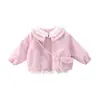 Chaqueta de Cuero con Cuello de Encaje Estilo Coreano para Niñas con Forro de Terciopelo Grueso Ropa de Abrigo Otoño Invierno 2026 Nueva Moda Infantil Top Espeso para Niña Pequeña