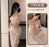Lencería Sexy para Mujer Sexy Hilo Suave Transparente Plisado Tirante Largo Tubo Falda Caliente Cadera Pasión Uniforme Traje