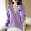 Comércio exterior transfronteiriço, nova coleção primavera/outono: Cardigã de tricô liso, macio e confortável, com decote em V e mangas compridas, peça de outer wear lisa e estilosa para mulheres