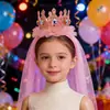 Velo Sombrero de Cumpleaños Infantil Niña Corona de Princesa Diadema Corona de Hada con Pedrería Diadema Accesorios para Disfraz de Fiesta