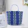 Bolsa de Palha Plástica Tecida à Mão Feminina Bolsa de Viagem de Palha Plástica Bolsa Quadrada Pequena de Palha Plástica Tecida à Mão Bolsa de Praia Feita à Mão