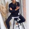 Marca 2024 Outono Estilo Urbano Roupas Femininas Colagem Poliéster Manga Longa Moda Casual Conjunto Origem Fornecimento