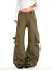 Calça de Trabalho OREETA Americana Clean Fit com Múltiplos Bolsos Unissex Solta Perna Larga Perna Reta Calças Casuais
