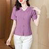 Camisa de manga corta para mujer, verano 2023, nueva, para cubrir el vientre, popular, hermosa, pequeña, con cuello de muñeca, para madres, reductora de edad.