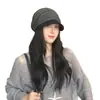 Chapéu gorro listrado retrô estiloso, novo modelo outono e inverno, unissex, aba larga, proteção solar, versátil, faz o rosto parecer menor, chapéu estilo boné