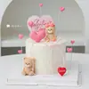 Día de San Valentín Chino Plástico Blando Postura Sentada Oso Azul y Rosa Decoración de Pastel Tarjeta de Corazón de Amor Decoración de Postre para Pareja