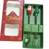 Conjunto de Colher e Garfo de Natal Transfronteiriço Boneco de Desenho Animado Aço Inoxidável Papai Noel Criativo Garfo de Frutas Conjunto de Presente
