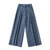 Pantalones anchos a cuadros azules retro para mujer de YPFF, de moda, de verano, estilo europeo y americano, holgados, rectos y con cintura suelta.