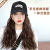 Peruca de Boné de Beisebol Dachen com Cachos de Lã para Mulheres Nova Moda Coreana de Veludo Primavera e Outono Aba Larga Faz o Rosto Parecer Menor