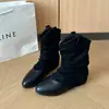 Versão de uso próprio~Botas curtas atmosféricas versáteis de nicho estilo pós-apocalíptico para mulheres, botas western da moda, individuais, com laço, emagrecedoras