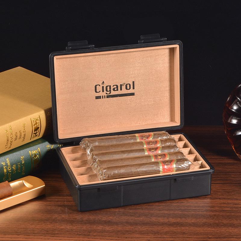 伟龙鑫厂家CIGAROL塑料雪茄盒 抗震防水便携10支装雪松实木收纳盒