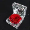 Anel de Flor Eterna Acrílico Transparente Rosa Dia dos Namorados Tanabata Caixa de Presente Flor Eterna para Mulheres com Anel de Pedido