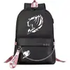 Mochila escolar USB de dibujos animados transfronteriza de cola de hadas para jóvenes de primaria y secundaria, mochila casual con cinta para hombres y mujeres
