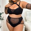 Atractivo y Seductor Talla Grande Malla Auxiliar de Vuelo Cuello Halter Ajustado Hueco Sujetador Seductor Conjunto de Dos Piezas Venta al por Mayor Transfronteriza Burlón