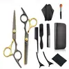 Tijeras Profesionales de Peluquería Oro Negro para Flequillo, Tijeras de Dientes Planos, Tijeras para Cabello, Set de Herramientas de Alta Gama para Entresacar Cabello