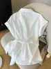 Camisa Feminina Europeia e Americana Transfronteiriça Amazon Simples com Amarração Versátil, Gola Reversível, Mangas Raglã, Cintura Elegante Ajustável, Top Emagrecedor