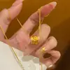 Colar Pingente Pequeno Redondo Cintura Fina Banhado a Ouro Real 24k Corrente de Clavícula Estilo Retrô de Luxo Leve Colar da Moda para Mulheres