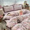 Conjunto de Roupa de Cama de Algodão Puro Novo Classe A Quatro Peças Capa de Edredom de Algodão Lençol Fronha Lençol com Elástico Roupa de Cama Conjunto de Três Peças para Dormitório Estudantil 4